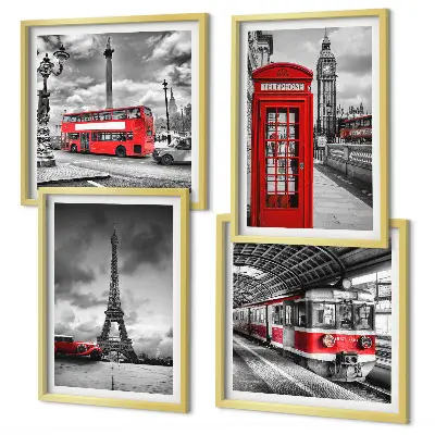 Multi-piece wall decor set Iconic cities London Paris railway