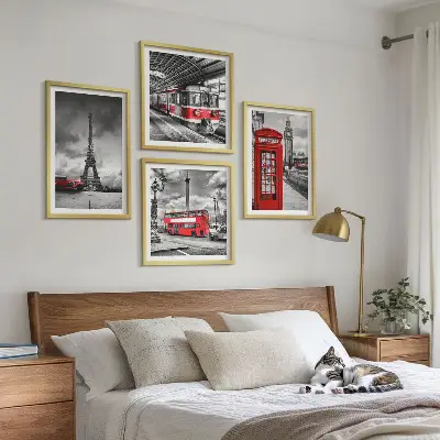 Multi-piece wall decor set featuring iconic London and Paris railway scenes