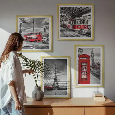 Multi-piece wall decor set featuring iconic London and Paris railway scenes