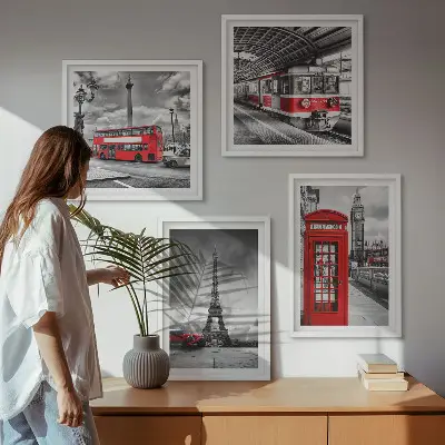 Multi-piece wall decor set Iconic cities London Paris railway