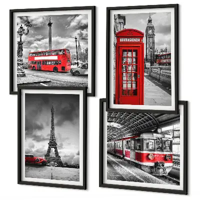 Multi-piece wall decor set featuring iconic London and Paris railway scenes