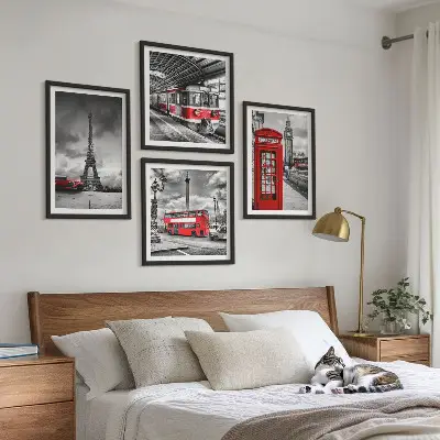 Multi-piece wall decor set Iconic cities London Paris railway