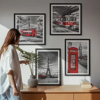 Multi-piece wall decor set featuring iconic London and Paris railway scenes