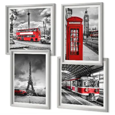 Multi-piece wall decor set featuring iconic London and Paris railway scenes