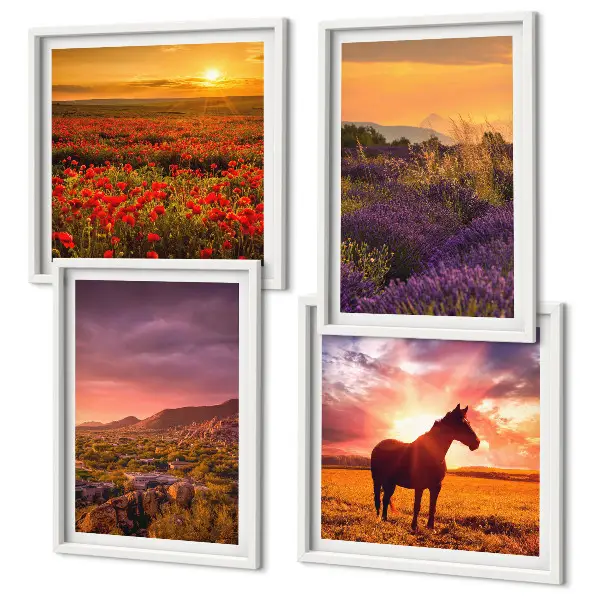 Wall art set mountain landscape with horses and lavender