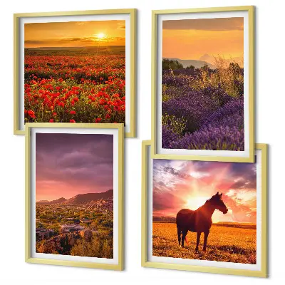 Wall art set mountain landscape with horses and lavender