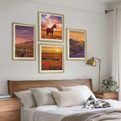 Wall art set Mountain landscape horse lavender