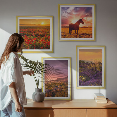 Wall art set Mountain landscape horse lavender