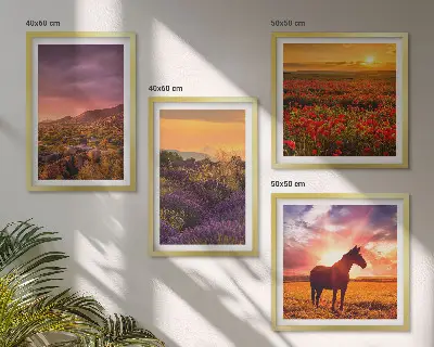 Wall art set mountain landscape with horses and lavender
