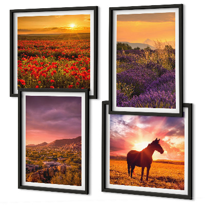 Wall art set Mountain landscape horse lavender