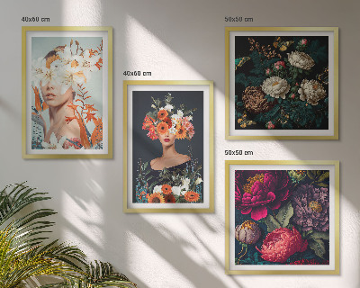Set of 4 wall art pieces Floral portraits bouquets leaves