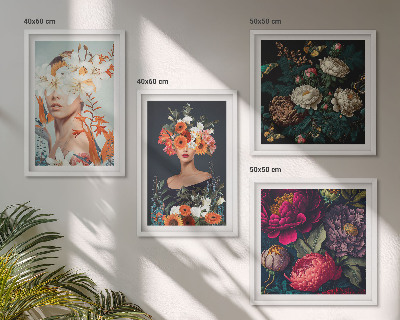 Set of 4 wall art pieces Floral portraits bouquets leaves