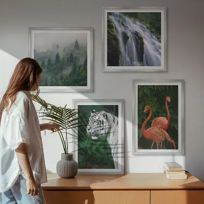 Wall art set Tiger waterfall flamingos nature