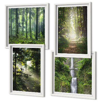 Multi-piece wall decor set Green forests rays of light