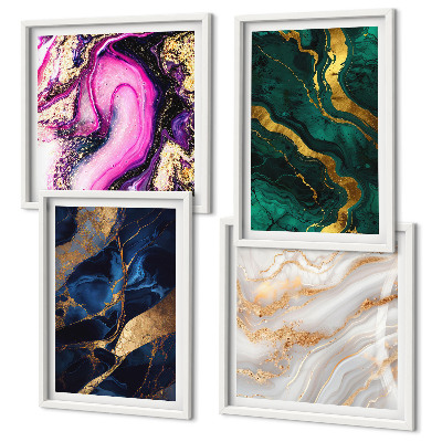 Set of 4 wall art pieces Abstract marble with paints