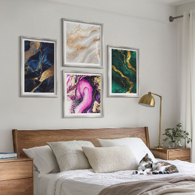 Set of 4 wall art pieces Abstract marble with paints