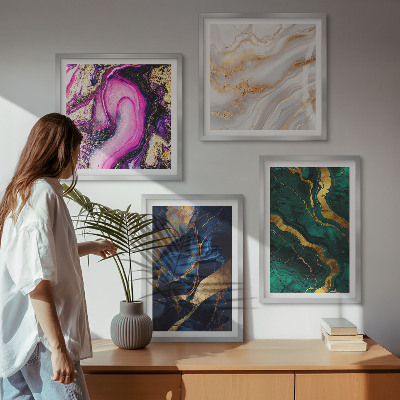 Set of 4 wall art pieces Abstract marble with paints