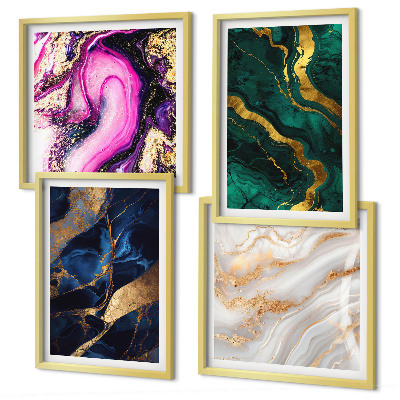 Set of 4 wall art pieces Abstract marble with paints