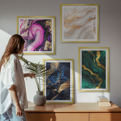 Set of 4 wall art pieces Abstract marble with paints