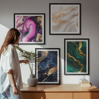 Set of 4 wall art pieces Abstract marble with paints