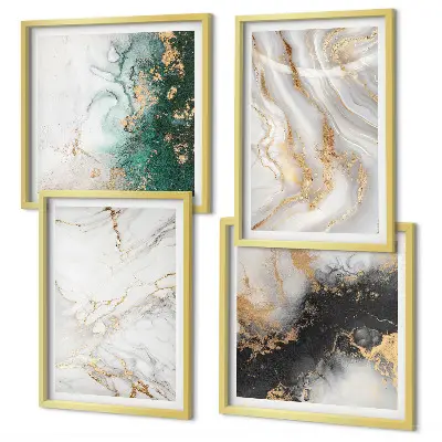 Multi-piece wall art set with abstract patterns in white black and green