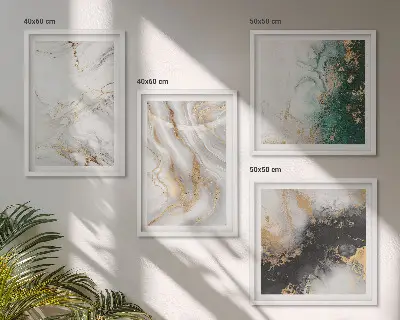 Multi-piece wall art set with abstract patterns in white black and green