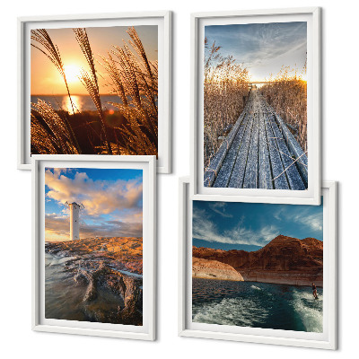 Set of 4 wall art pieces Lighthouse grass jetty
