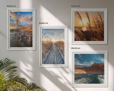 Set of 4 wall art pieces Lighthouse grass jetty