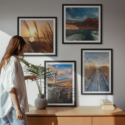Set of 4 wall art pieces Lighthouse grass jetty