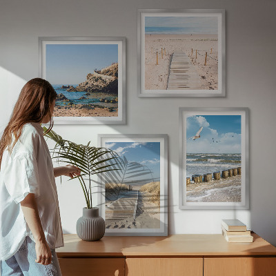 Multi-piece wall decor set Beach, sand, waves, sky, birds