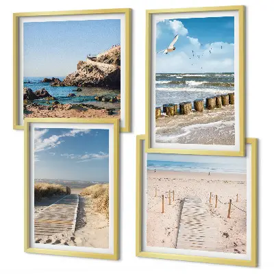 Multi-piece wall decor set with beach, sand, waves, sky, and birds