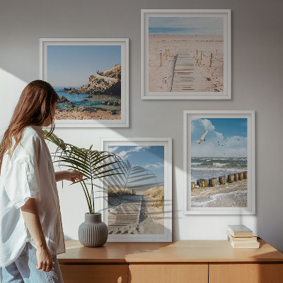 Multi-piece wall decor set Beach, sand, waves, sky, birds