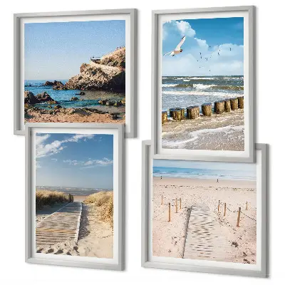 Multi-piece wall decor set with beach, sand, waves, sky, and birds
