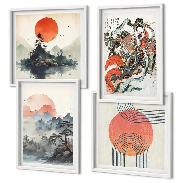 Asian landscapes wall art set japandi style