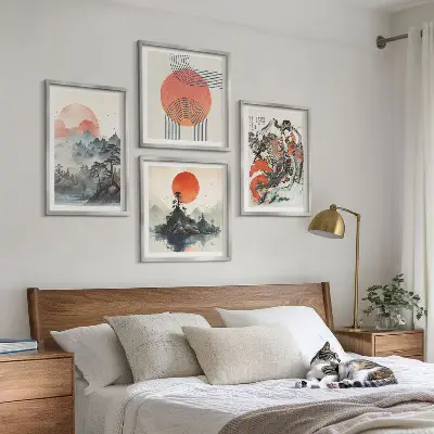 Asian landscapes wall art set japandi style