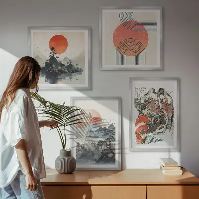 Asian landscapes wall art set japandi style