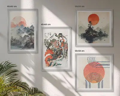 Asian landscapes wall art set japandi style
