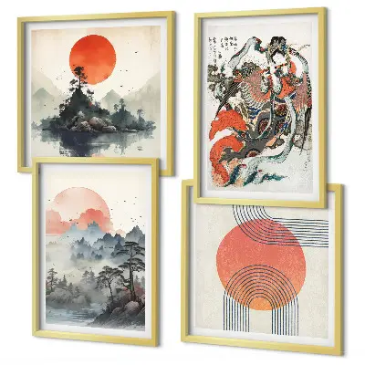 Asian landscapes wall art set japandi style