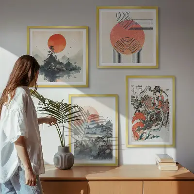 Asian landscapes wall art set japandi style