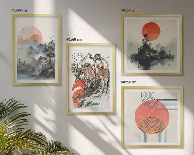 Asian landscapes wall art set japandi style