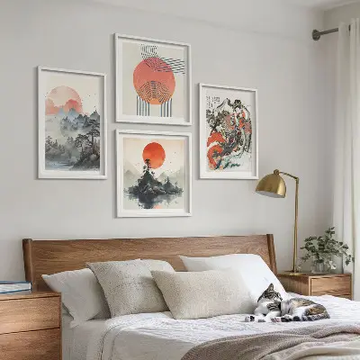 Asian landscapes wall art set japandi style