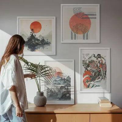 Asian landscapes wall art set japandi style