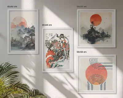 Asian landscapes wall art set japandi style