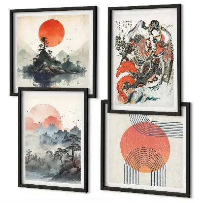 Asian landscapes wall art set japandi style