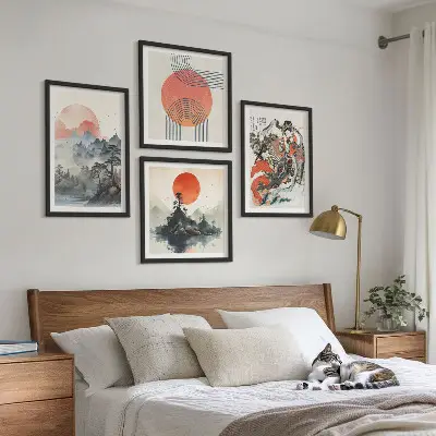 Asian landscapes wall art set japandi style
