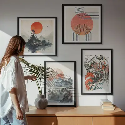 Asian landscapes wall art set japandi style