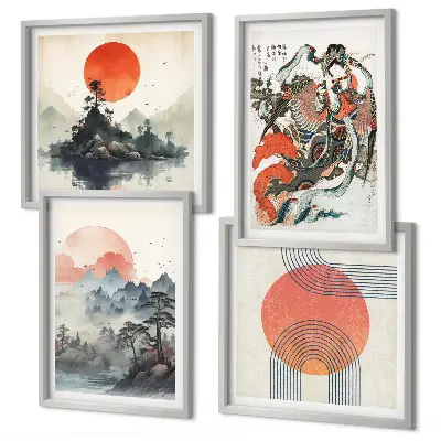 Asian landscapes wall art set japandi style