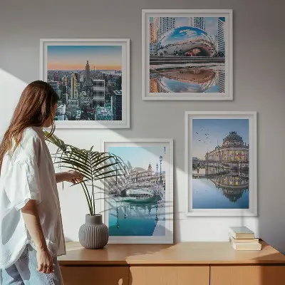 City on Water architecture wall art set of 4 pieces