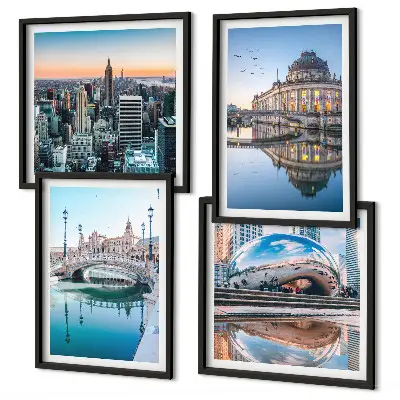 Set of 4 wall art pieces Architecture of cities on water