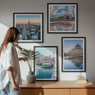 City on Water architecture wall art set of 4 pieces